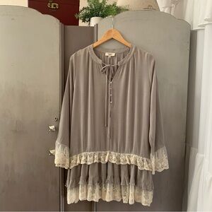 Hayden Lace Trim Gray Ruffle Dress